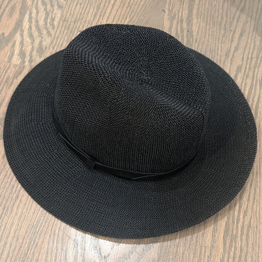 Wyeth Black Straw Fedora Hat with Ribbon Trim
